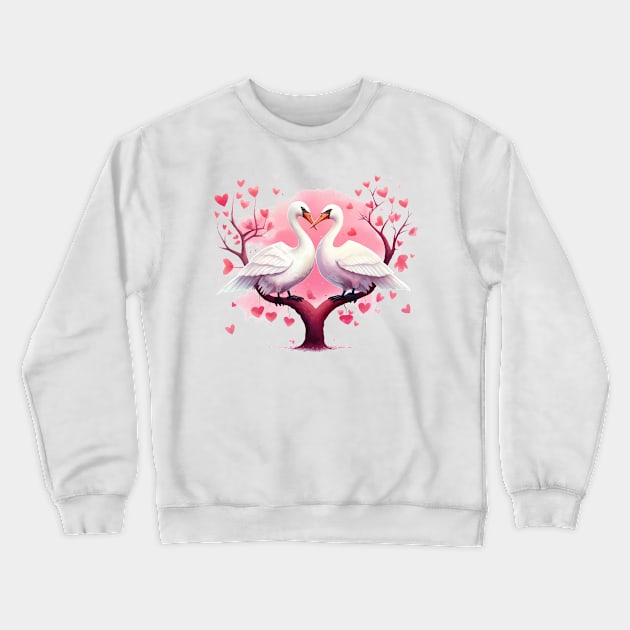 Valentine Kissing Goose Bird Couple Crewneck Sweatshirt by Chromatic Fusion Studio